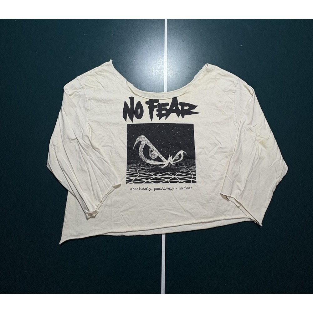 NO FEAR x H&M Boxy Chopped Long‎ Sleeve T-Shirt White Streetwear Medium